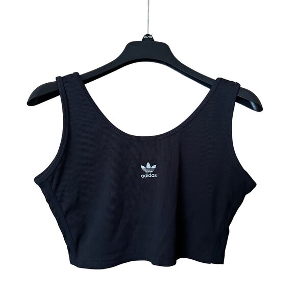 ADIDAS Black Logo Cropped Tank Top - Picture 1 of 3